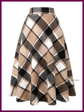 Womens Plaid Wool A-Line Pleated Tartan Long Skirt